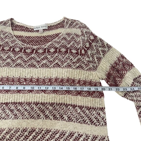 Knox Rose Women SZ L Burgundy & Beige Striped Knit Soft Boho Sweater Side Ties - Picture 5 of 11